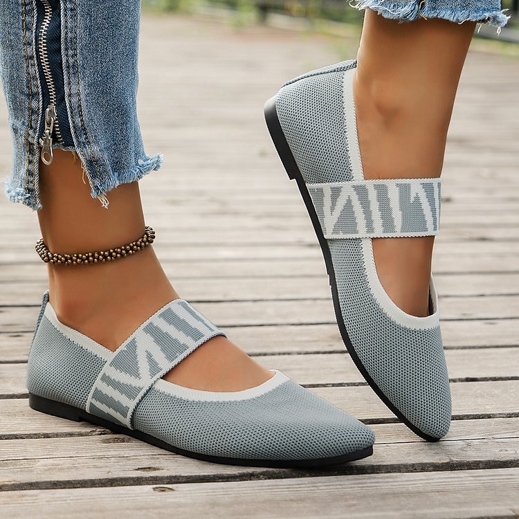 Women's Black Knit Mary Jane Flats – Pointed Toe Stretch Fabric Casual Shoes with Geometric Straps for Work, Travel & Daily Wear 2025 - $19.99 –P20