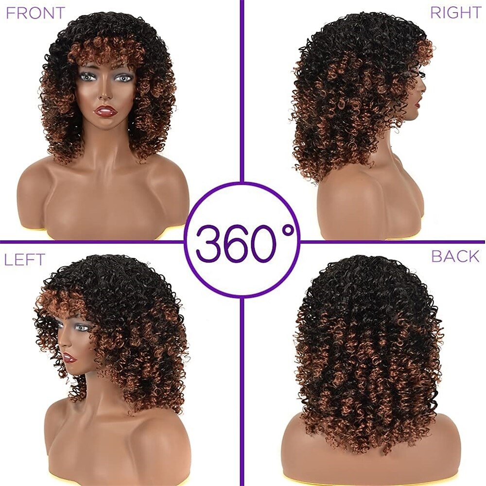 gekrulde pruiken voor zwarte vrouwen - kinky afro krullende pruik met pony 2 toon blond gemengd bruin kleur synthetisch hittebestendig volledige pruiken kerstfeestpruiken 2025 - $21.99 –P10