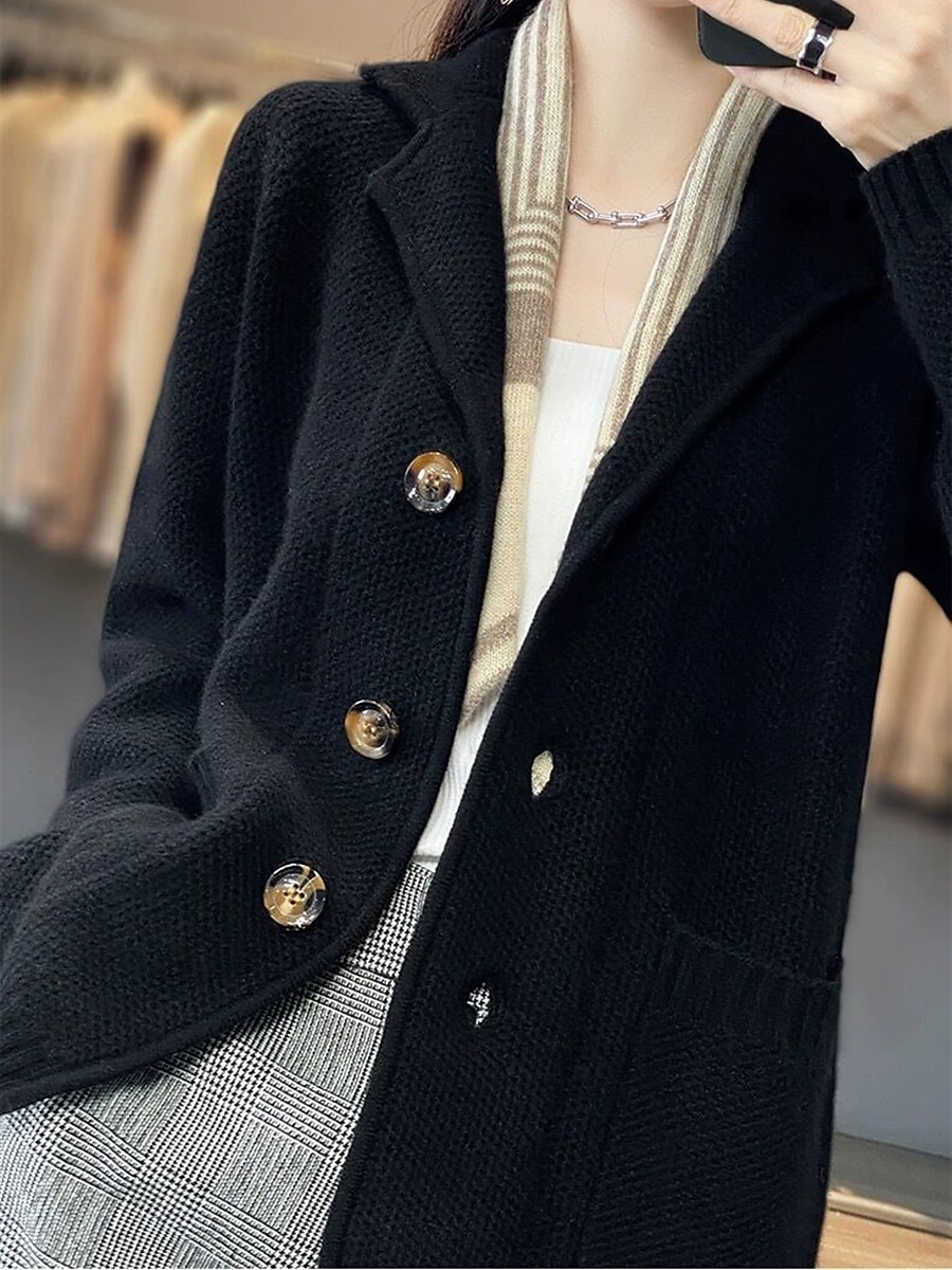 Damskie Sweter rozpinany Sweter kurtka Moda Moda miejska Codzienny Jednokolorowe Gofrowana Kołnierzyk koszuli Guziki Dzianiny Długi rękaw Zwykłe topy Robić na drutach Na zewnątrz Codzienny Wyjściowe 2025 - $55.99 –P5