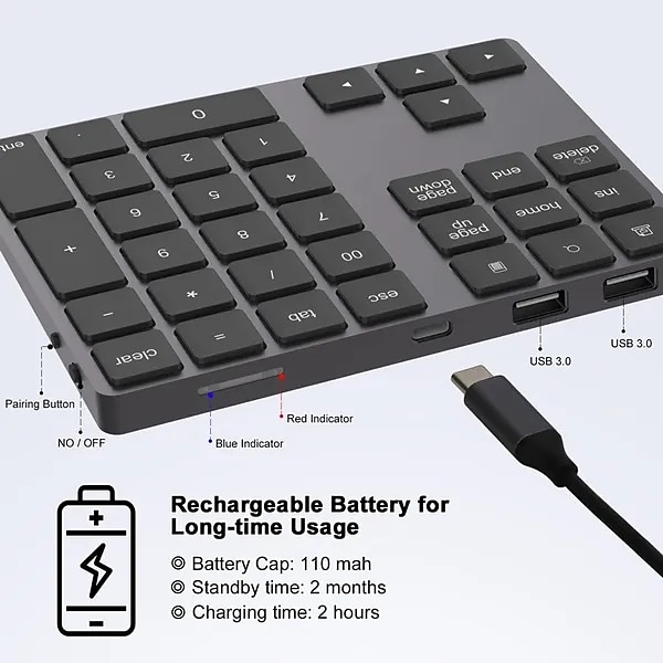Aluminum Alloy Bluetooth Wireless Numeric Keypad with USB HUB Digital Input Function for WindowsMac OSAndroid laptop PC 2025 - $55.99 –P4