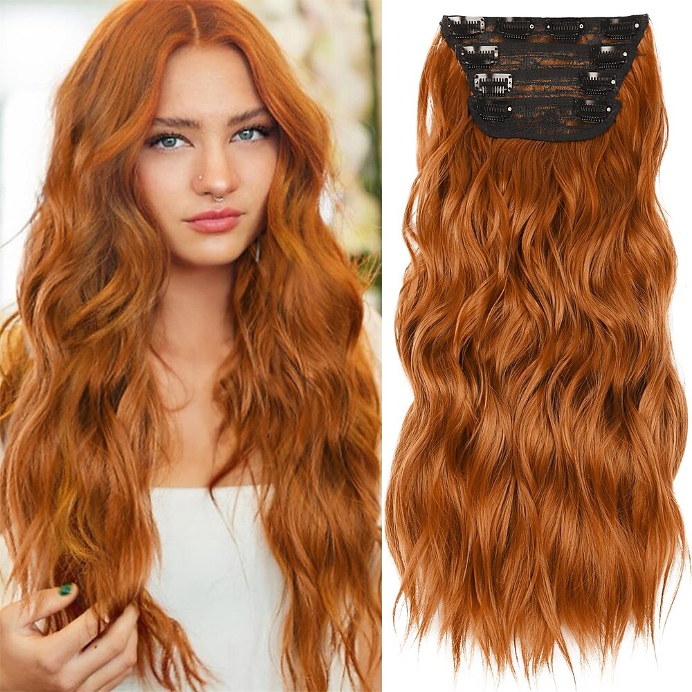 Extensões Sintéticas Clipes Cabelo Sintético Longo Alongamento Com Presilha 4pçs Macio Resistente ao Calor Fofo Mulheres de 2025 por $29.99 –P3