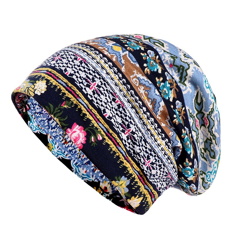1 Stück Böhmen-Beanie mit weichem Blumendruck, dünner Stil, bequemer Kappenumfang 56–58 cm 2025 - $27.99 –P2