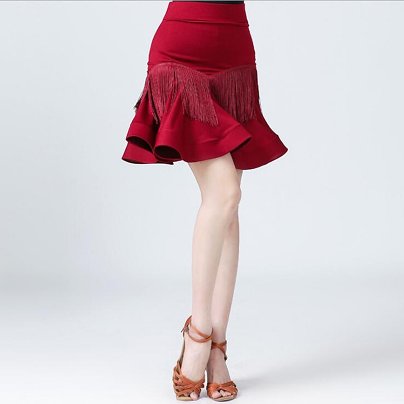 Latein-Tanz Röcke Plissee Quaste Pure Farbe Damen Leistung Ausbildung Hoch Spandex 2026 - $35.99 –P3