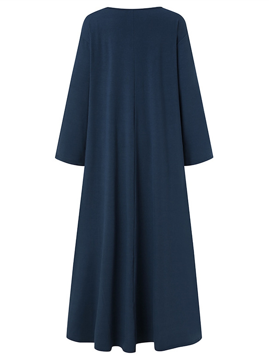 Women's Long Dress Maxi Dress Linen-Inspired Dresses Black Dress Casual Dress Winter Dress Fashion Streetwear Mature Outdoor Street Daily Loose Fit Long Sleeve V Neck Black Yellow Brown Dark Blue 2025 - $28.99 –P10