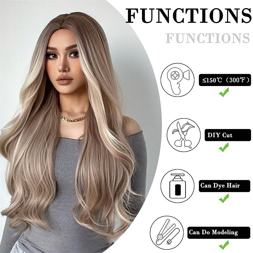 lange ombre wit blond golvend pruiken voor vrouwen natuurlijke synthetisch krullende pruik hittebestendige vezel pruiken voor dagelijks cosplay kerstfeest pruiken 2026 - $31.99 –P14
