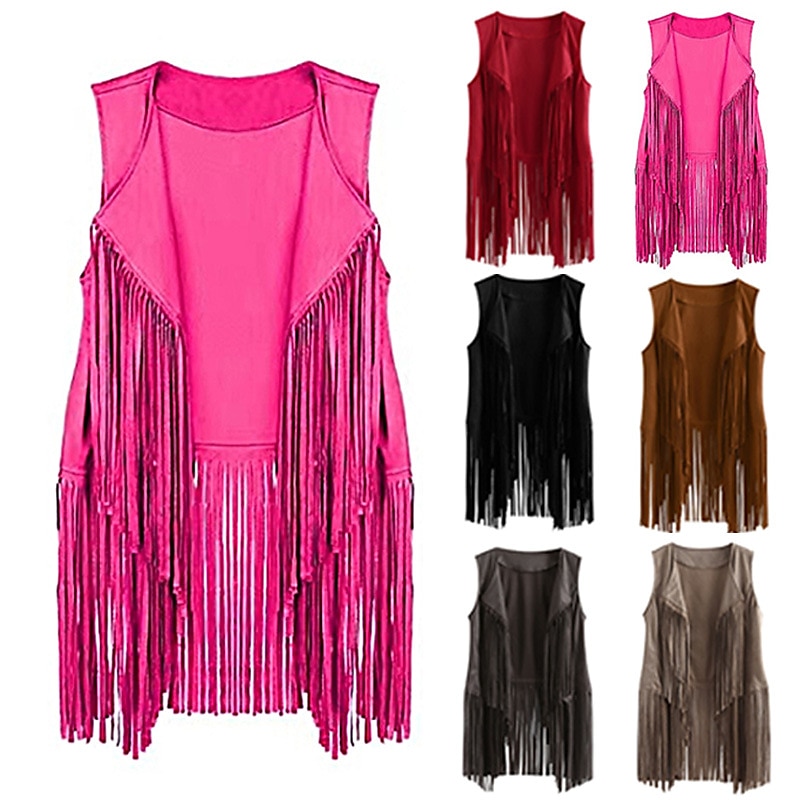 Retro Vintage 1960er 1970er Wildlederweste Hippie Disco Quastenfransen Damen Mädchen Weihnachten Halloween Karneval Leistung Party / Abend Pride Parade Erwachsene Weste 2025 - $20.99 –P1