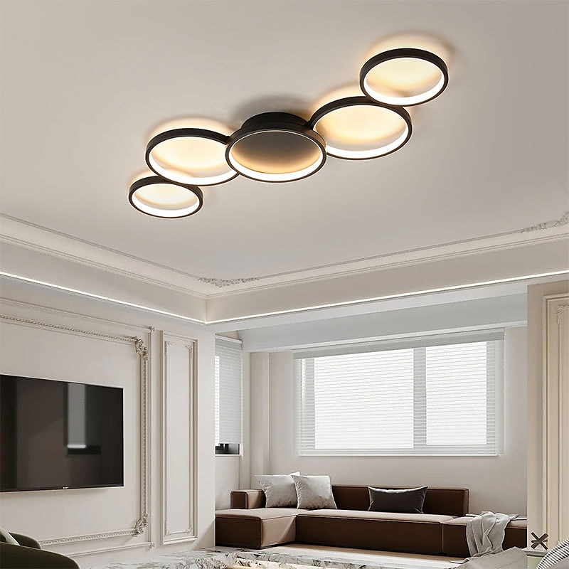 plafoniera a led dimmerabile design circolare moderno lampadario a sospensione in metallo 5 teste lampada a sospensione a led plafoniera a sospensione creativa in nero per soggiorno ristorante bar del 2025 a $201.49 –P7