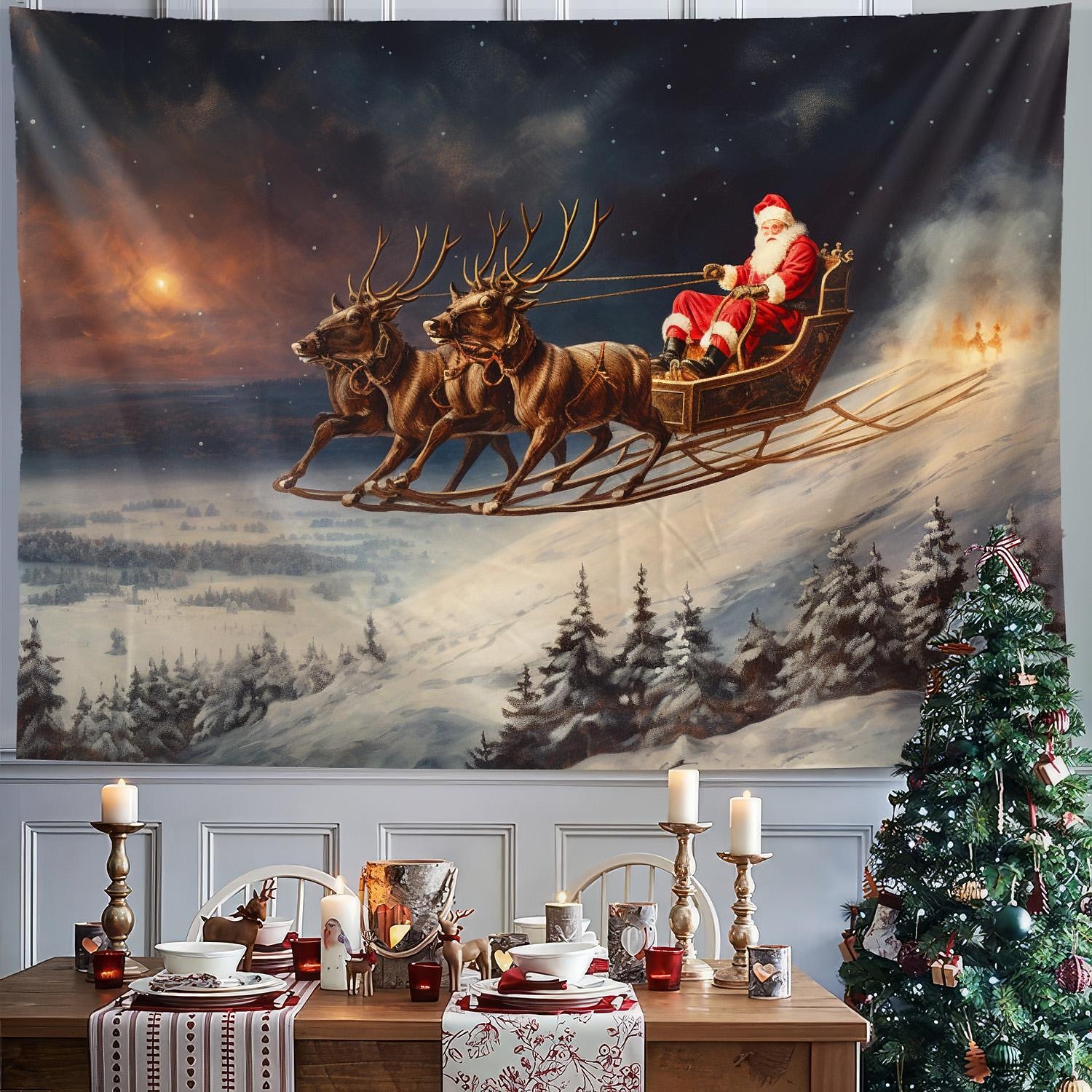 Weihnachtsdekorationen Santa Rentier Schlitten hängen Wandteppich Wandkunst  Weihnachten große Wandteppich Wandbild Dekor Fotografie Hintergrund Decke  Vorhang Haus Schlafzimmer Wohnzimmer Dekoration 2026 - GBP £9.49, image size:1500x1500