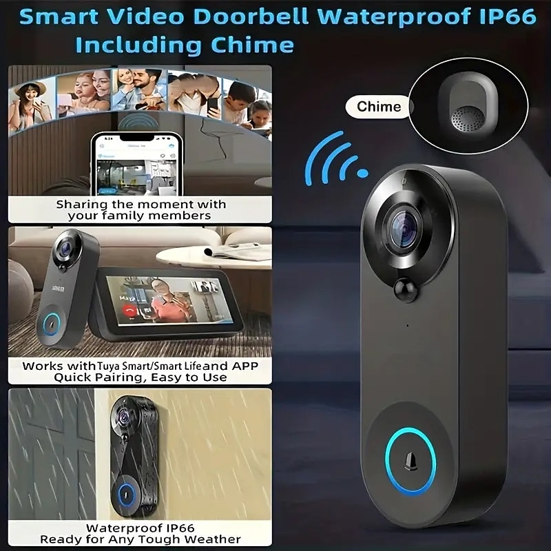 Wifi Door Bell Enhanced Doorbell Camera Wireless 2.4G Wifi Smart Doorbell With Night Vision Function PIR Sensor Reminder Support 32G TF Card Suitable For Photo Recording Intercom 1080P Smart Doorbell 2025 - $64.99 –P2
