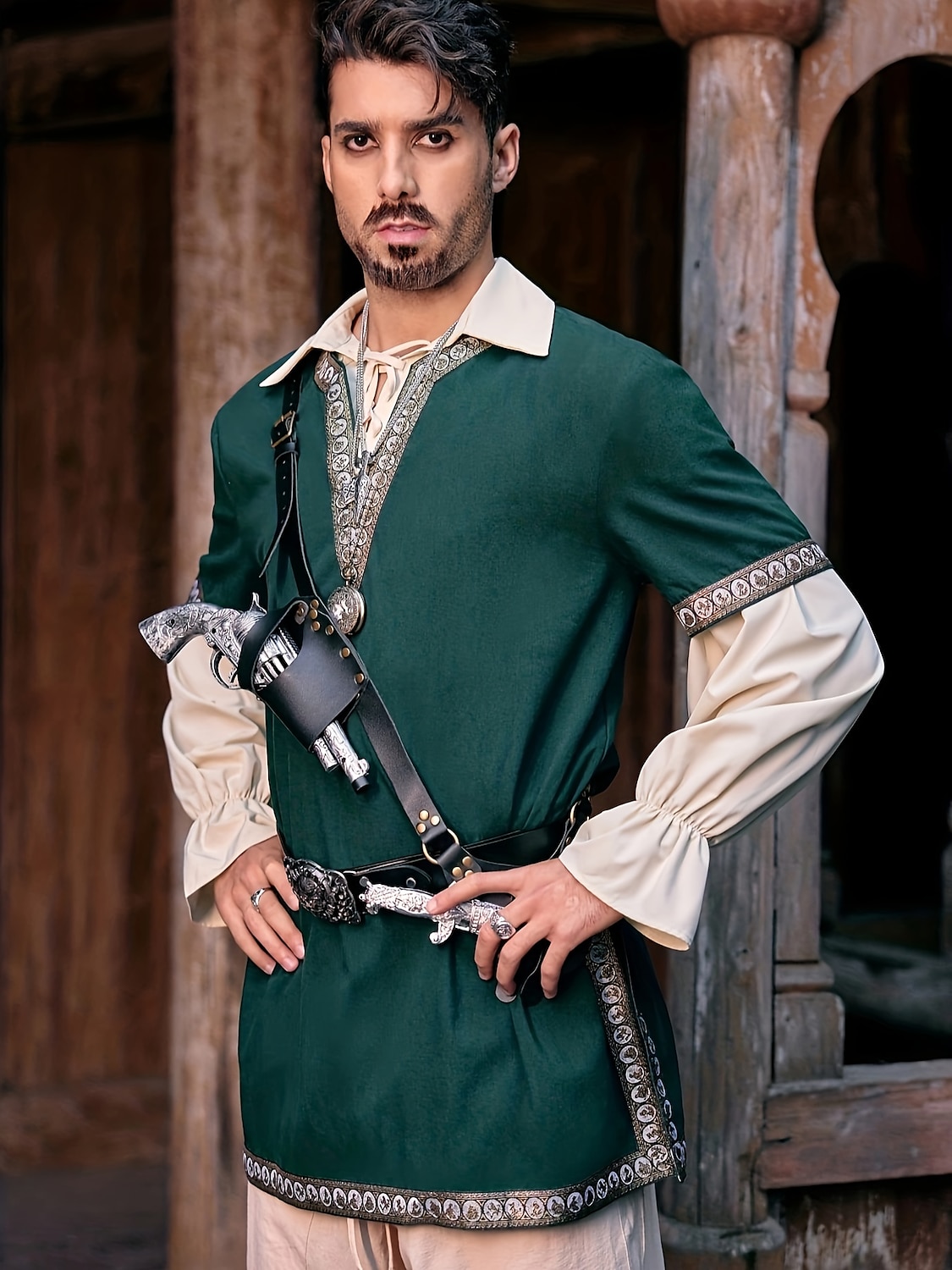 Retro Středověké Renesanční Tričko Tunika Viking Ranger Elfí Maškarní kostým Pánské Viking Fantazie předvečer Všech svatých Plesová maškaráda Karneval Výkon předvečer Všech svatých Dospělé Vrchn 2025 - $30.99 –P9