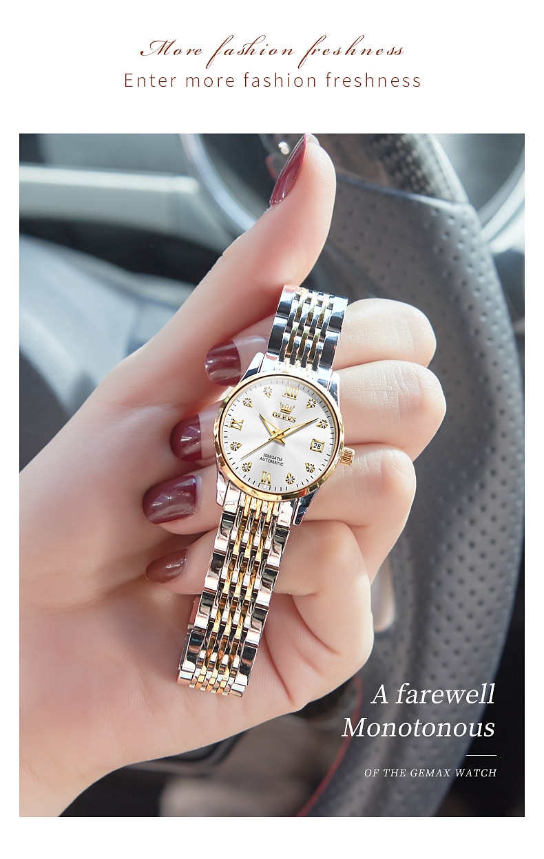OLEVS 6673 Fashion Business Silver Stainless Steel Women Mechanical Watches Top Brand Luxury Waterproof Automatic Watch 2025 - $104.99 –P10