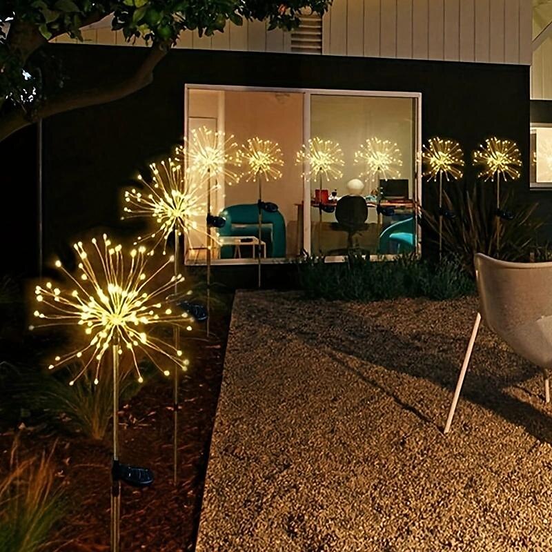 1 confezione di fuochi d'artificio decorativi natalizi a 8 funzioni ad energia solare, luce da prato montata a pavimento, matrimonio festivo, lampada decorativa impermeabile per esterni di Halloween del 2025 a $18.99 –P3