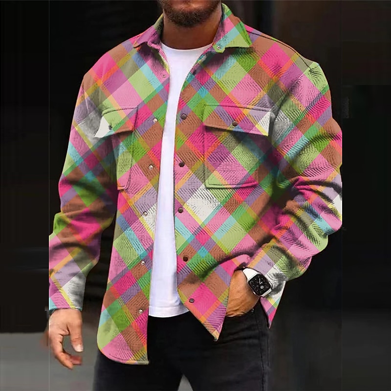 Ανδρικά Καρό Γεωμετρικά σχήματα Κλίση κλίσης Πουκάμισο Μπουφάν πουκάμισο Παντελόνι Μακρυμάνικο Καθημερινό ΕΞΩΤΕΡΙΚΟΥ ΧΩΡΟΥ Δρόμος Καθημερινά Φθινόπωρο & Χειμώνας Απορρίπτω Κουμπιά Τσέπη Στάμπα 2026 - $35.99 –P5