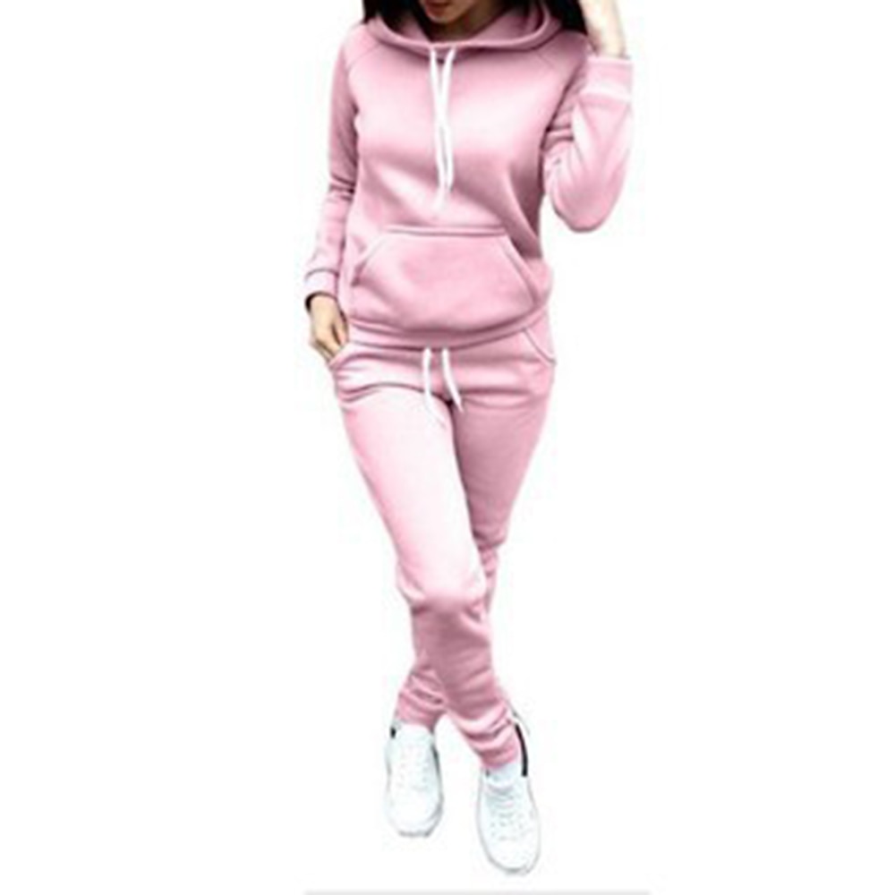 Women's Warm Sports Hoodie Tracksuit Pants Sets Joggers Pants Trousers Long Sleeve Hooded Solid Color Drawstring Outdoor Casual Black Pink Wine Fall & Winter Regular Fit 2025 - $31.99 –P2