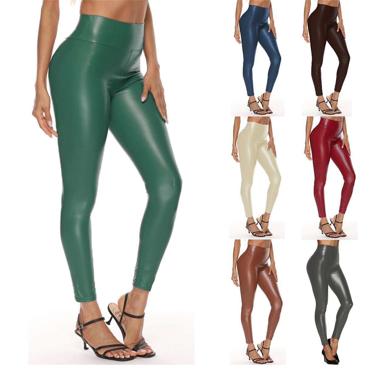 Women's Leggings Fashion Streetwear Sexy Ankle-Length High Waist Solid Color High Cut Windproof Soft Comfortable Micro-elastic Outdoor Party Street navy blue light dark green light black matte velvet 2025 - $22.99 –P1