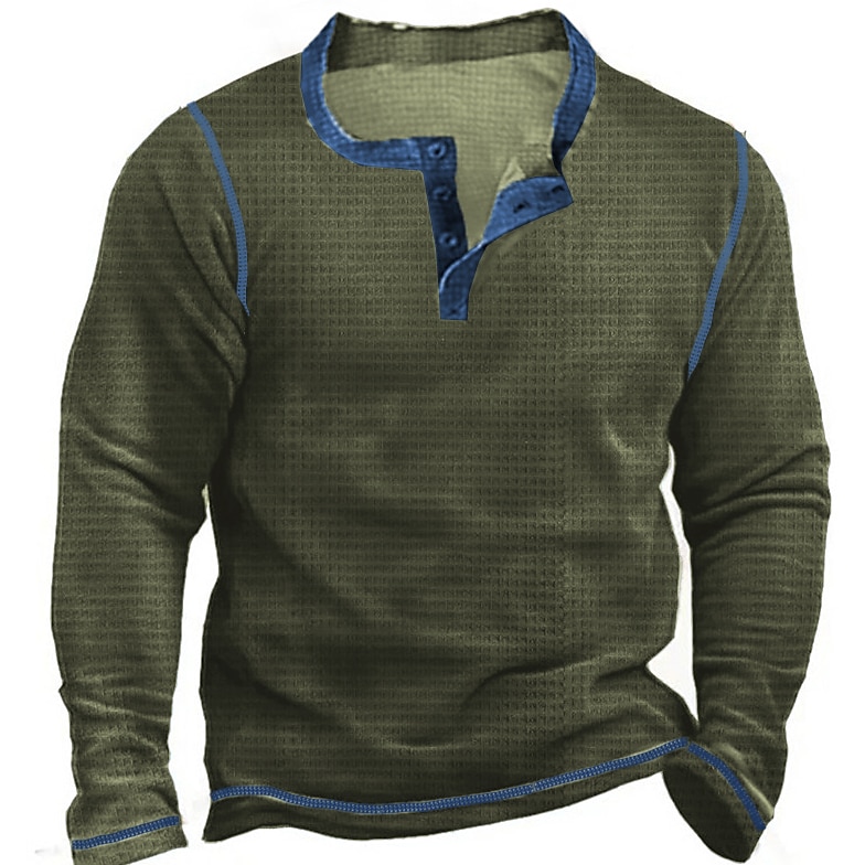 Herr Waffle Henley Shirt T-shirts Långärmad tröja Slät Henley Utomhus Ledigt Långärmad Knapp Kläder Mode Designer Bekväm 2025 - $23.99 –P2