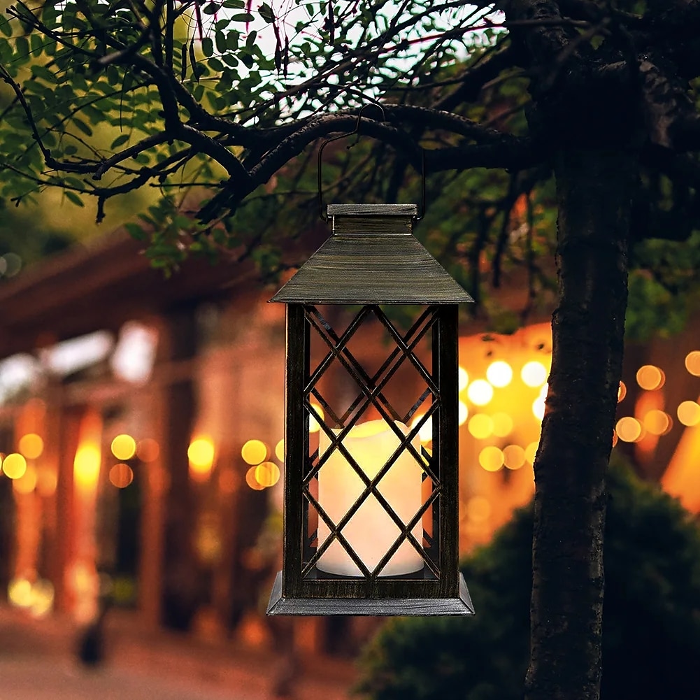 Vintage Solar Pendant Lamp Hollow Solar Portable Lamp Outdoor Courtyard Lamp Decorative Lamp Candle Lamp 1PC for Halloween 2025 - $16.49 –P3