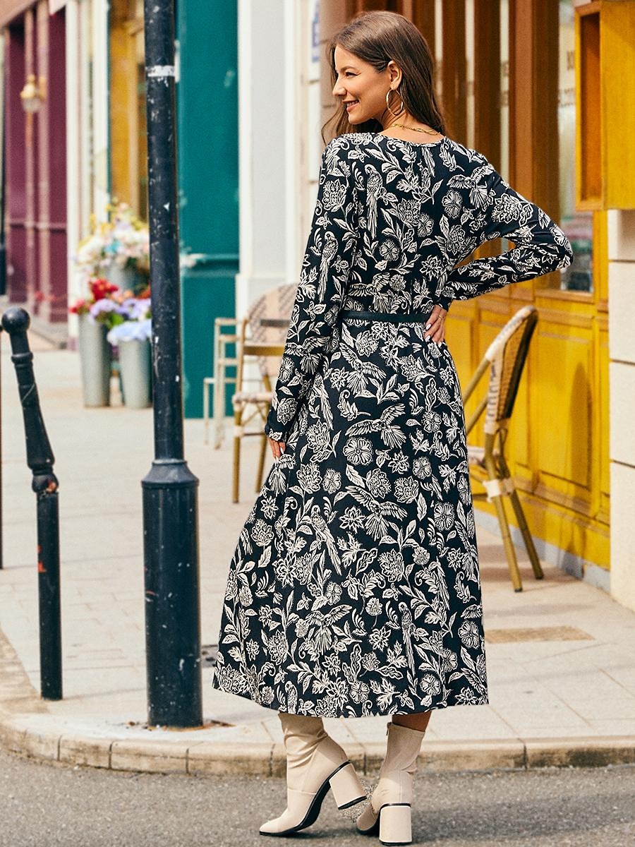 Swing midi-jurk met bloemenprint en v-hals 2025 - $72.99 –P3