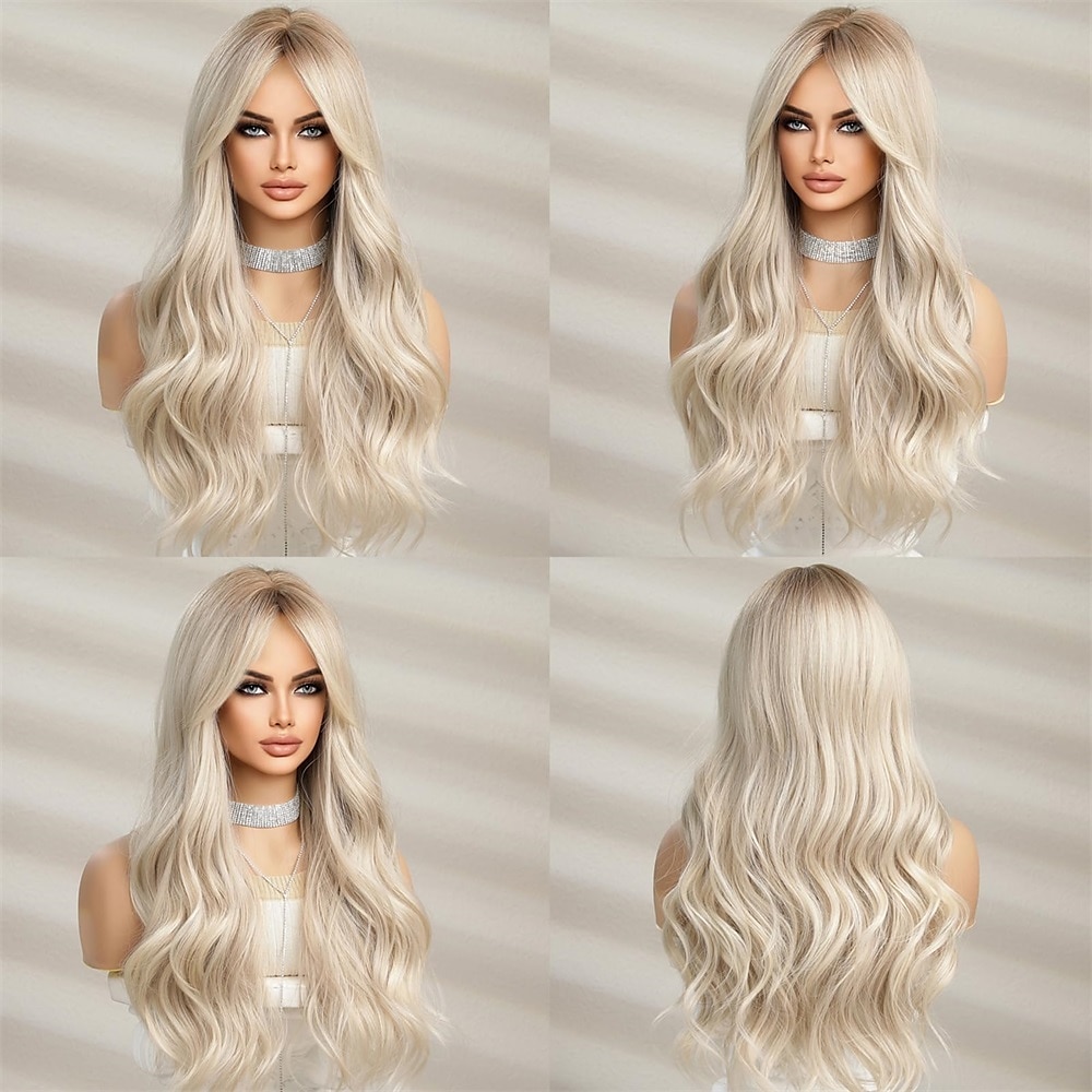 hosszú ombre fehér szőke hullámos parókák nőknek természetes szintetikus göndör paróka hőálló szálas parókák mindennapi cosplayhez 2025 - $31.99 –P2