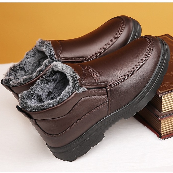 Men's Winter Warm Faux Fur-Lined Faux Leather Ankle Boots – Slip-On Design with Non-Slip Sole for Cold Weather 2025 - $42.99 –P5