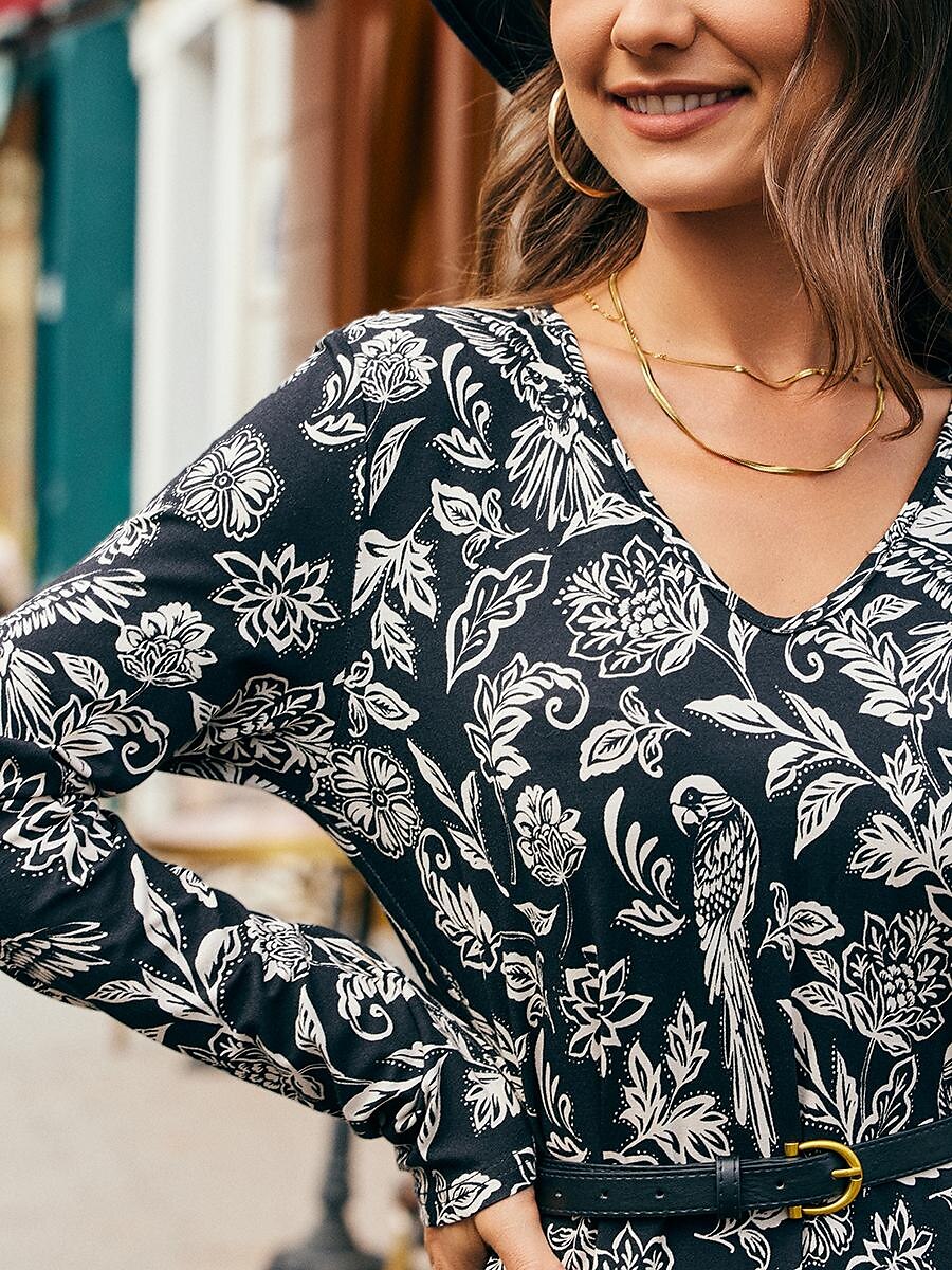 Swing midi-jurk met bloemenprint en v-hals 2025 - $72.99 –P5