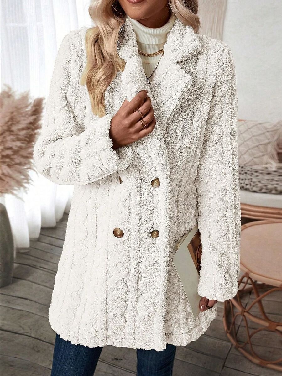 Women's Teddy Coat Fleece Sherpa Jacket Double Breasted Lapel Flannel Winter Coat Fall Windproof Thermal Warm Cream Heated Jacket Outerwear Long Sleeve Fall Black Apricot 2023 - US $31.99 –P5