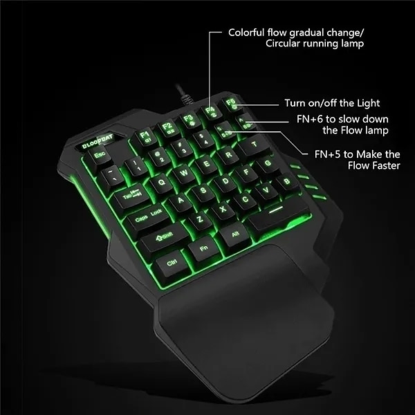 Мини-красочная игровая клавиатура с RGB-подсветкой для одной руки, удобная игровая клавиатура и мышь для левой руки для lol cs pc ps4 xbox gamer 2025 - $39.99 –P7