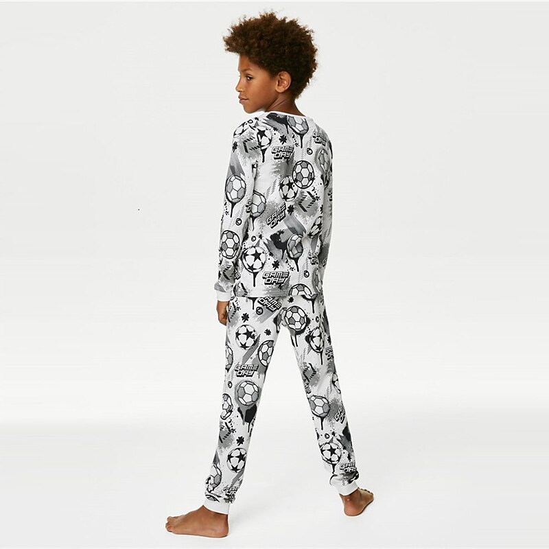 Pojkar 3D Fotboll Pyjamas set Långärmad 3D-tryck Höst Vinter Aktiv Häftig Dagligen Polyester Barn 3-12 år Rund hals Hem Casual Inomhus Normal 2025 - $16.49 –P2