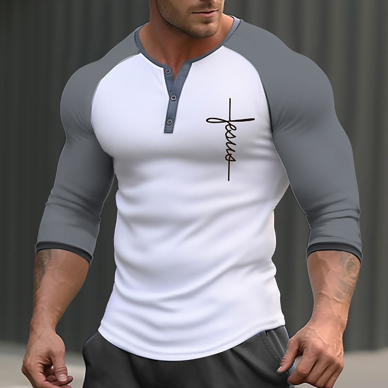 Per uomo Grafico Croce Maglietta Maglia Henley T-shirt Raglan Manica Lunga Stampa 3D Sport Quotidiano All'aperto Casuale Sport all'Aperto Uscire Primavera & Autunno Nero Bianco Blu scuro Grigio scuro del 2026 a $23.99 –P4