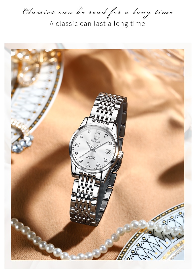 OLEVS 6673 Fashion Business Silver Stainless Steel Women Mechanical Watches Top Brand Luxury Waterproof Automatic Watch 2025 - $104.99 –P6