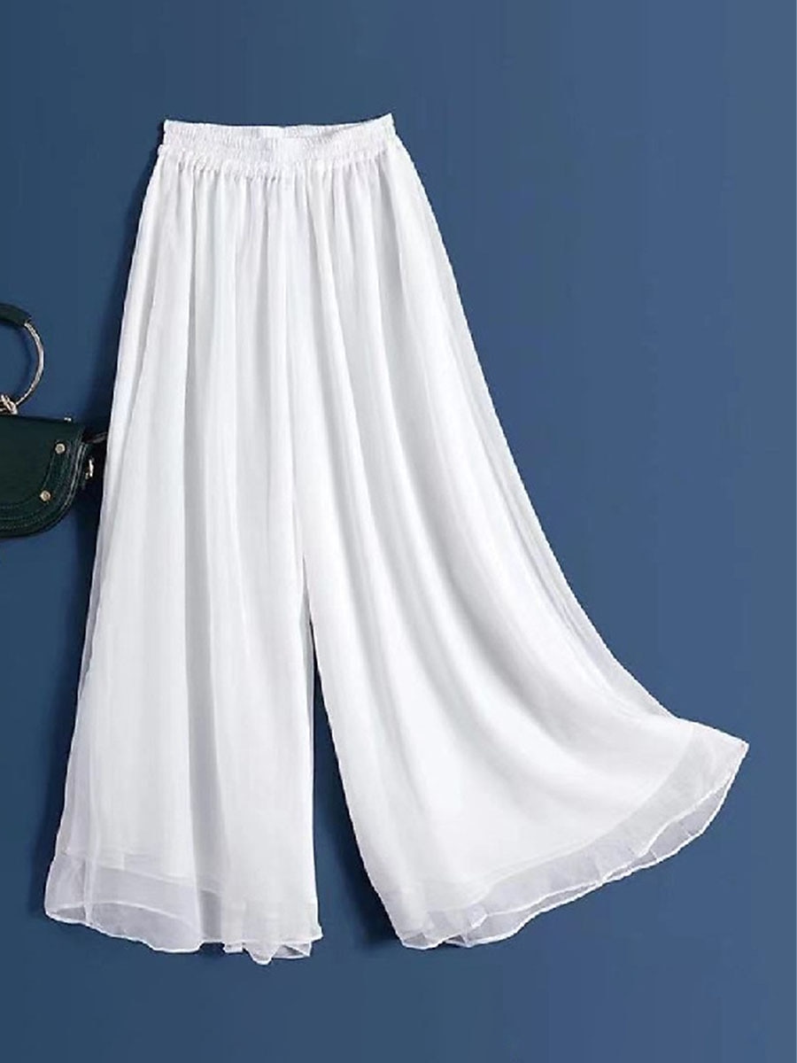 Women's Wide Leg Pants Trousers Vacation Streetwear Lightweight Full Length High Waist Plain Elastic Waist High Cut Breathability Comfortable Micro-elastic Outdoor Holiday Daily Wear Black White Pink 2025 - $19.99 –P1