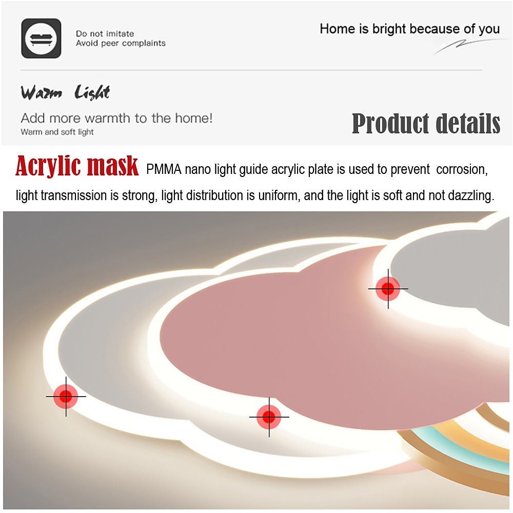 LED Ceiling Light Acrylic Rainbow Cloud Flush Light Cartoon Pink Lamp Modern Creative Personality Design Ceiling Light for Kids Bedroom Girls Boys Room Study Room AC110V AC220V 2025 - $215.89 –P5