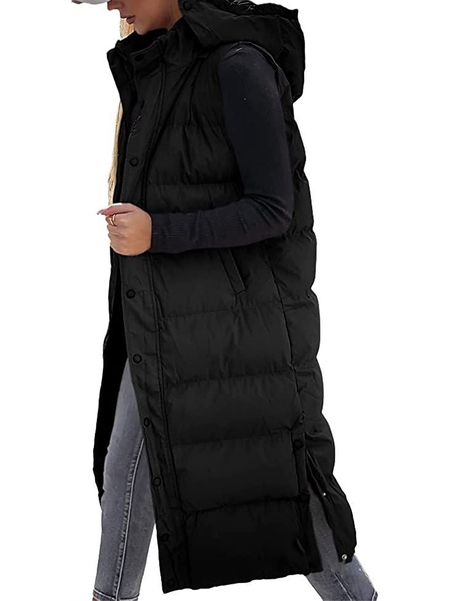 Women's Puffer Vest Long Winter Coat Sleeveless Hooded Jacket Thermal Warm Parka Windproof Gilet Zipper Outerwear Fall 2023 - US $44.99 –P8