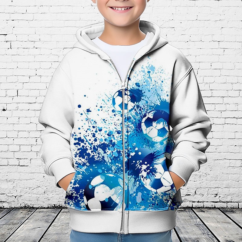 Pojkar 3D Fotboll Huvtröja Kappa Ytterkläder Långärmad 3D-tryck Höst Vinter Mode Streetwear Häftig Polyester Barn 3-12 år Utomhus Ledigt Dagligen Normal 2025 - $18.49 –P1