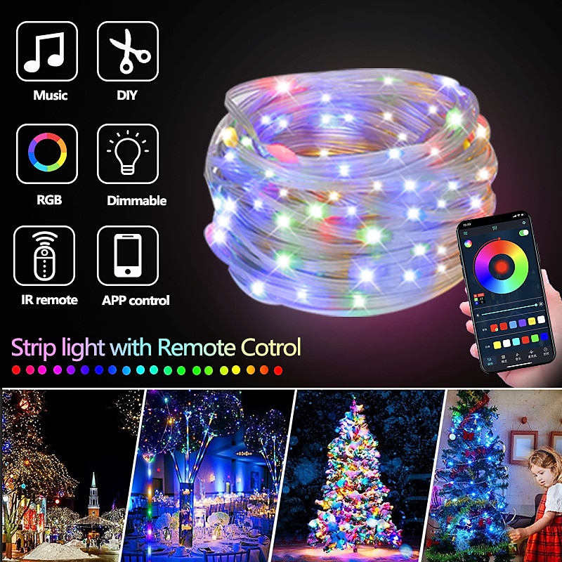 5M 10M 15M Slimme lichten 50/100/150/200 LEDs 5050 SMD 1 24-toetsen afstandsbediening USB met minicontroller 1 set Meerkleurig Creatieve lichtslingers APP-besturing USB Feest 5 V 2025 - $11.99 –P1