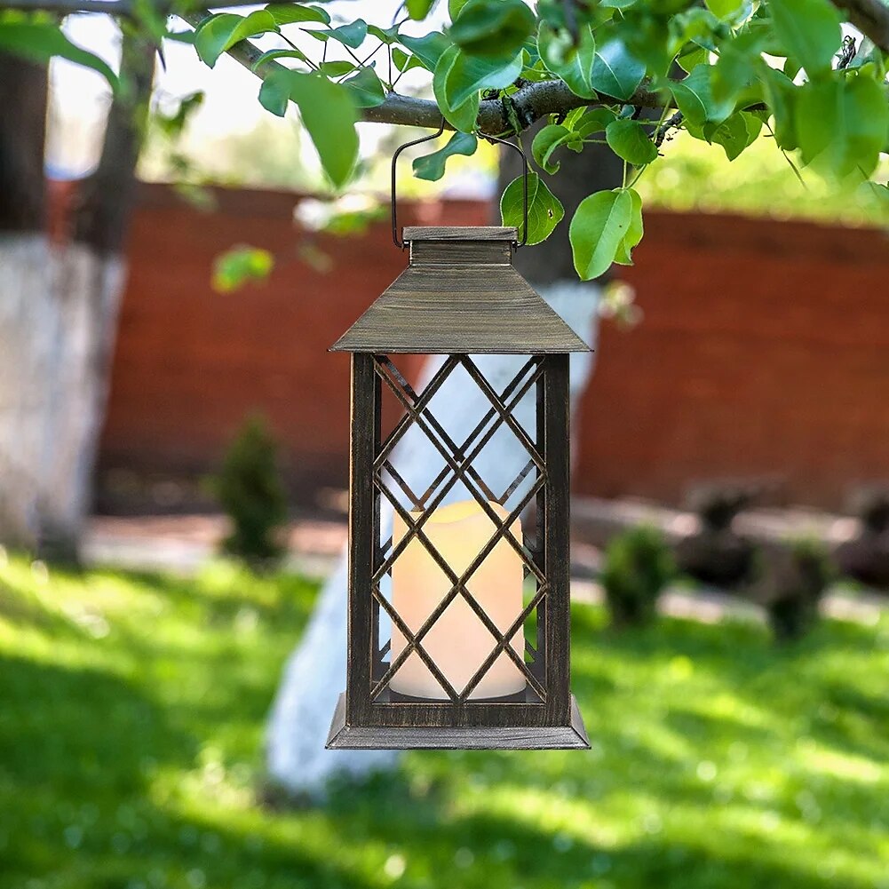 Vintage Solar Pendant Lamp Hollow Solar Portable Lamp Outdoor Courtyard Lamp Decorative Lamp Candle Lamp 1PC for Halloween 2025 - $16.49 –P5
