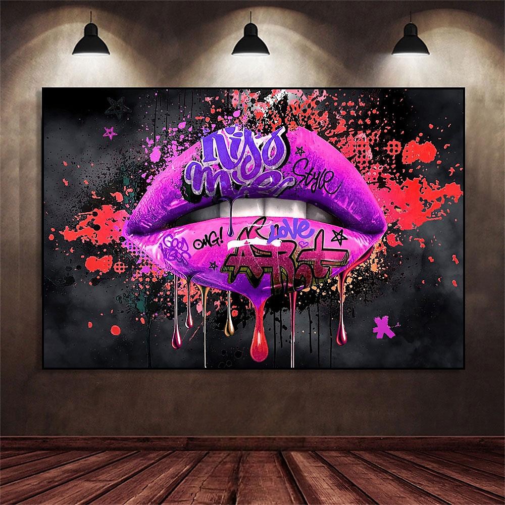 csókolj meg graffiti ajkak pop art vászon festmény absztrakt szerelmes poszter és faliképek nyomtatása nappali lakberendezéshez 2025 - $20.99 –P1