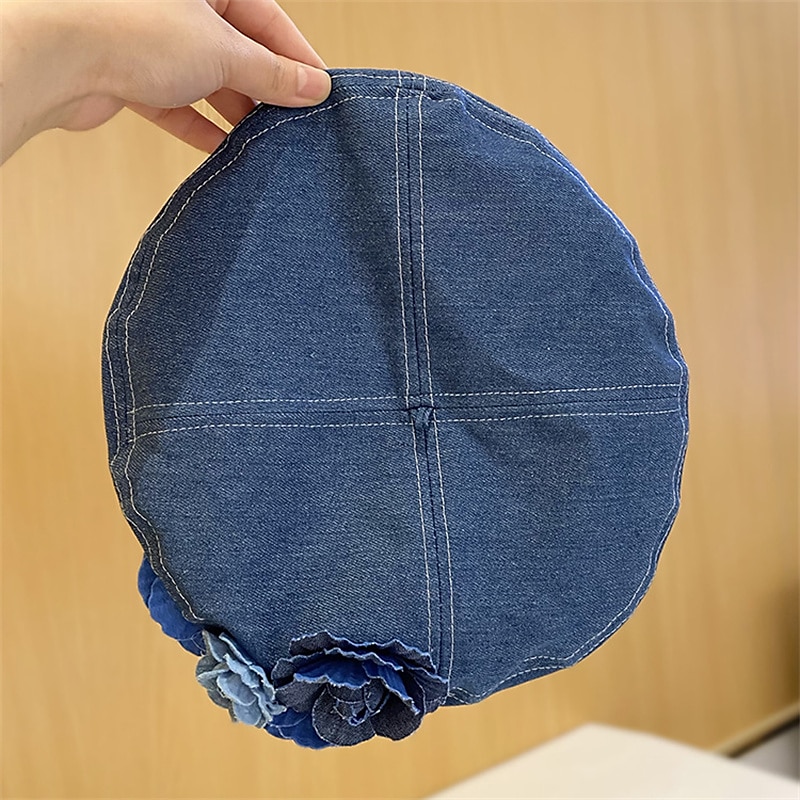 berretto berretto con decorazioni floreali vintage per donna berretti lavati in denim blu cappello ottagonale leggero cappelli classici da pittore del 2025 a $38.99 –P4