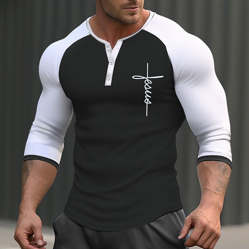 Per uomo Grafico Croce Maglietta Maglia Henley T-shirt Raglan Manica Lunga Stampa 3D Sport Quotidiano All'aperto Casuale Sport all'Aperto Uscire Primavera & Autunno Nero Bianco Blu scuro Grigio scuro del 2026 a $23.99 –P2