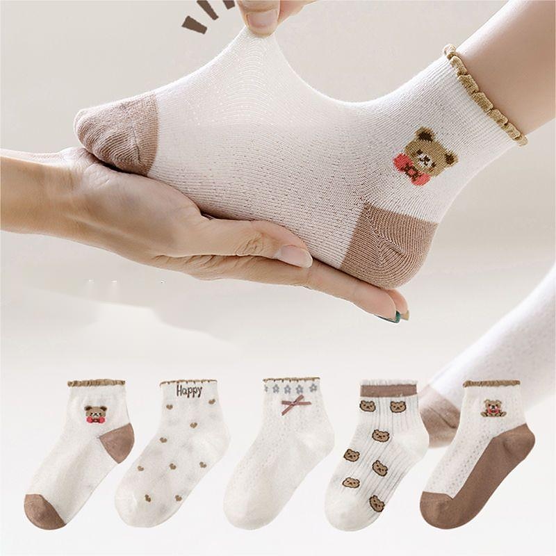 Barn Unisex 5 par Strumpor Mesh [Star Dew] Mesh [Nummer 19] Mesh [ihålig björn] Ensfärgat Prickig Mönster Vår Höst Ljuv Skola 3-13 år 2025 - $3.99 –P6