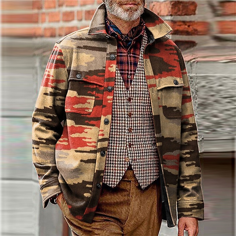 Herren Plaid Farbblock Hemd Hemdjacke Overshirt Langarm Vintage Outdoor Strasse Casual Herbst Winter Umlegekragen Knopf Tasche Bedruckt Grün Kaki 2025 - $37.99 –P3
