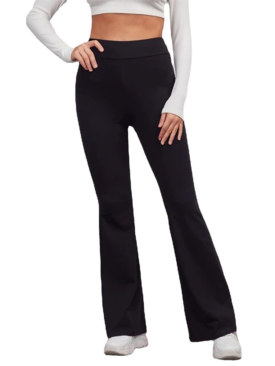 Women's Flare Leggings Fashion Streetwear Simple Full Length High Waist Solid Color High Cut Comfort Breathable Comfortable Micro-elastic Outdoor Vacation Yoga off white Black Yellow Red Fall Winter 2025 - $5.99 –P4
