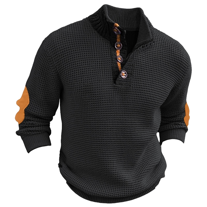 Per uomo Pullover Maglione Maglione in maglia a trecce Maglione con toppe A coste Maglia Standard Lavorato a maglia Liscio Colletto alla coreana Vintage Tenere al caldo Da tutti i giorni Per uscire del 2026 a $34.99 –P7