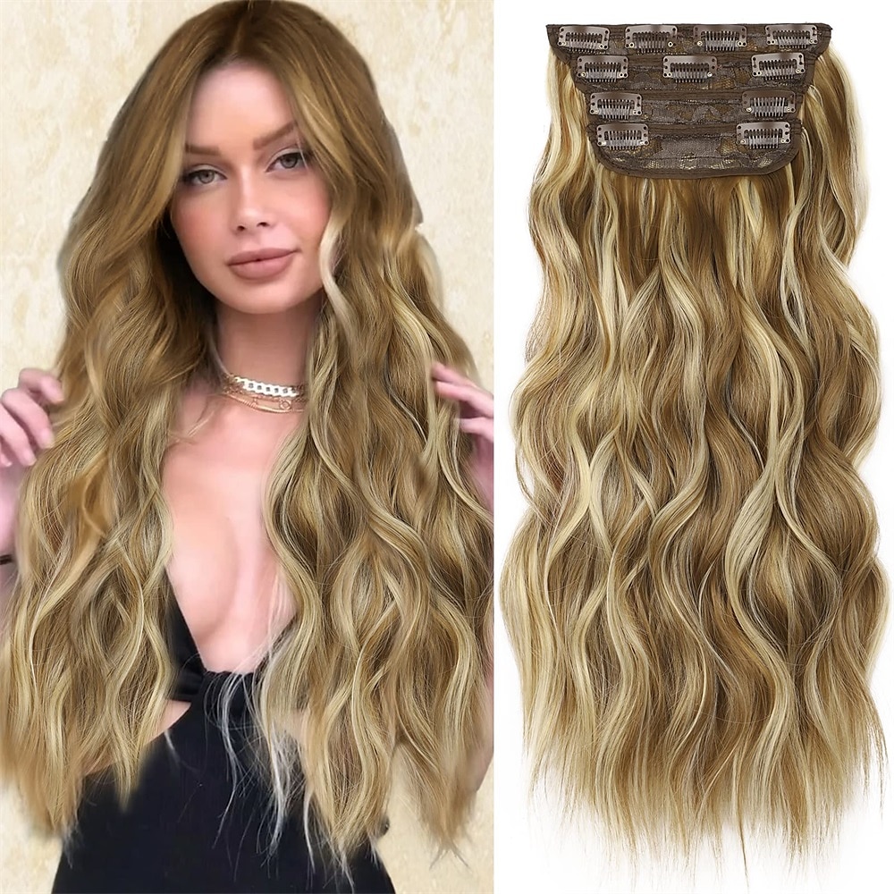 Extensões Sintéticas Clipes Cabelo Sintético Longo Alongamento Com Presilha 4pçs Macio Resistente ao Calor Fofo Mulheres de 2025 por $29.99 –P8
