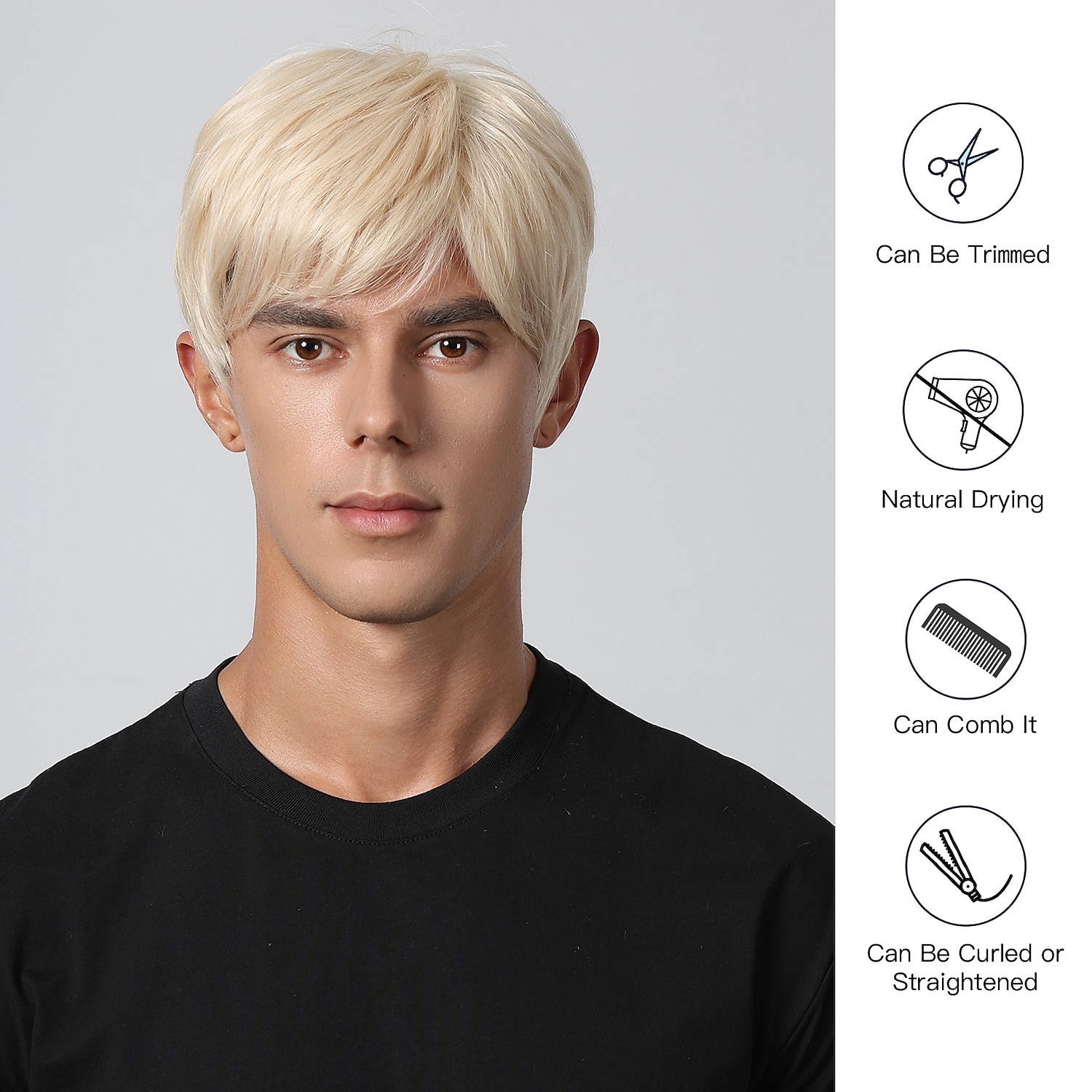 Synthetische Perücke, verworrener gerader Mittelteil, geschichteter Haarschnitt, maschinell hergestellte Perücke, 20,3 cm, hellgoldenes Kunsthaar, Herren, Cosplay, Party, Mode, blond, 2025 - $28.99 –P9