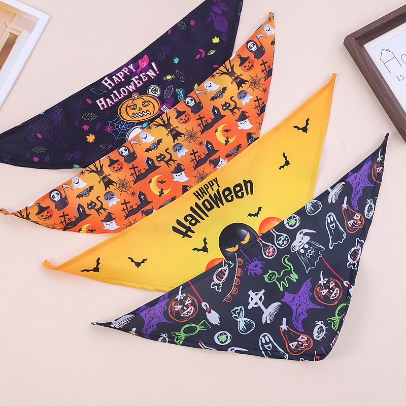 Cachorros Gatos Bandana de Cachorro Acessórios para babadores triângulo Moda Engraçado Respirável Macio Lavável Confortável Festa dia das Bruxas De Cama Casual / Diário Festival Roupas para cães for  de 2025 por $17.49 –P3