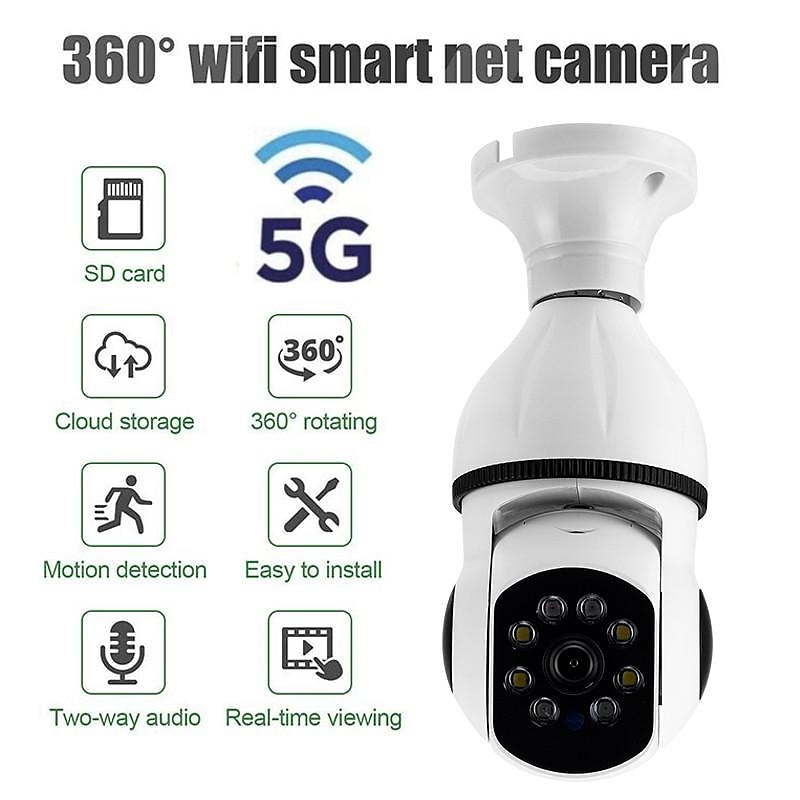 5G WIFI Surveillance 360 Rotate Auto Tracking Panoramic Camera Wireless E27 PTZ Camera CCTV IR Night Vision Motion Detection Two-Way Audio 2025 - $49.99 –P2