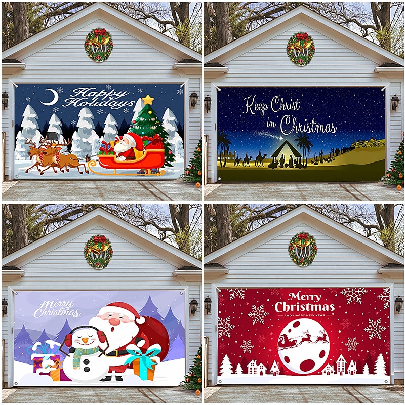 Christmas Garage Door Banner, Indoor Outdoor Christmas Holidays, Happy Background, Decoration Cover, Christmas Happy New Year Banner, Large Door Cover, Christmas Decoration 2025 - $25.99 –P1