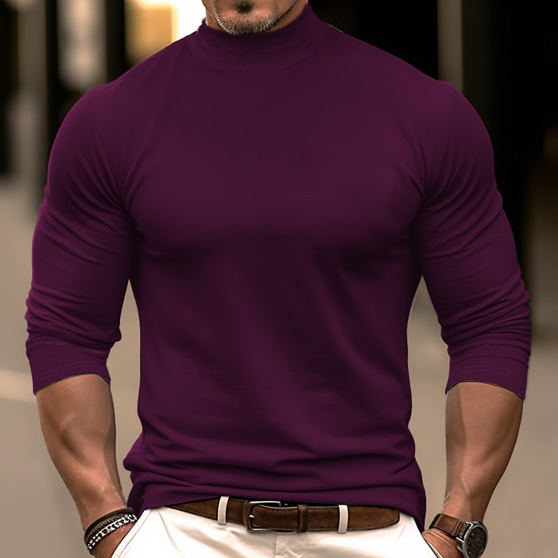 Men's T Shirt Turtleneck shirt Tee Top Long Sleeve Shirt Long Sleeve Turtleneck Spring &  Fall Plain Fashion Designer Basic Vacation Street Going out Black Red Navy Blue Top Tee for Men 2025 - $23.99 –P2