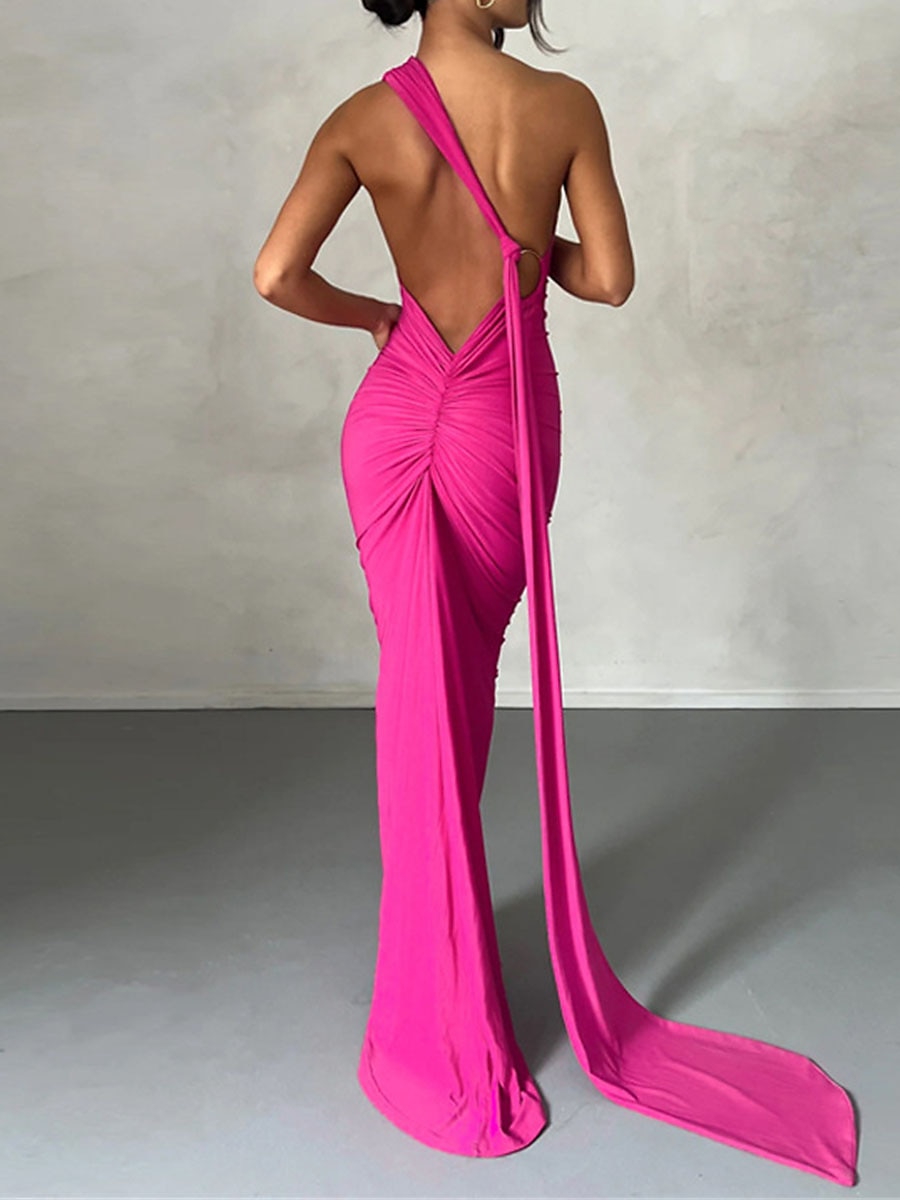 Femme robe blanche robe noire Robe de bal Ruché Dos Nu Une Epaule Sans Manches robe demoiselle d honneur Occasion spéciale Noir Blanche Printemps Hiver de 2025 ? $33.99 –P6